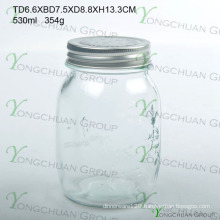 Cheapest 500ml Embossed Glass Mason Jar with Swing Metal Lid